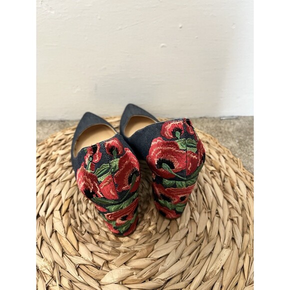 Jessica Simpson Western Denim Floral Pumps Size 6.5 Rose Platform Chunky Boho - Picture 5 of 7